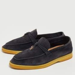 Loro Piana Navy Blue Suede Summer Charms Walk Slip On Loafers Size 39
