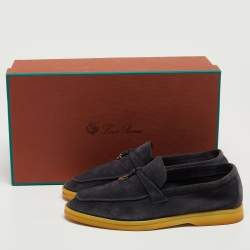 Loro Piana Navy Blue Suede Summer Charms Walk Slip On Loafers Size 39