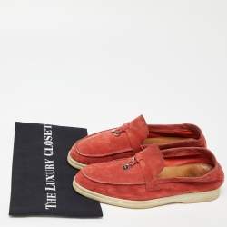Pre Owned Loro Piana Orange Suede Summer Charms Walk Slip On Loafers Size 39