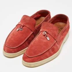Pre Owned Loro Piana Orange Suede Summer Charms Walk Slip On Loafers Size 39