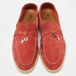 Pre Owned Loro Piana Orange Suede Summer Charms Walk Slip On Loafers Size 39