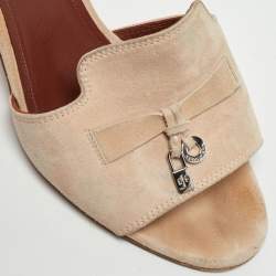 Pre Owned Loro Piana Beige Suede Summer Charms Slide Sandals Size 37