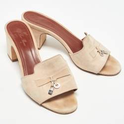 Pre Owned Loro Piana Beige Suede Summer Charms Slide Sandals Size 37