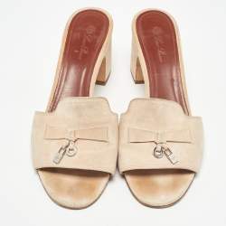Pre Owned Loro Piana Beige Suede Summer Charms Slide Sandals Size 37