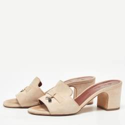 Pre Owned Loro Piana Beige Suede Summer Charms Slide Sandals Size 37