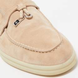 Pre Owned Loro Piana Beige Suede Summer Charms Walk Slip On Loafers Size 36.5