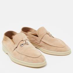Pre Owned Loro Piana Beige Suede Summer Charms Walk Slip On Loafers Size 36.5