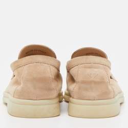 Pre Owned Loro Piana Beige Suede Summer Charms Walk Slip On Loafers Size 36.5