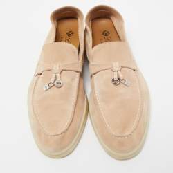 Pre Owned Loro Piana Beige Suede Summer Charms Walk Slip On Loafers Size 36.5