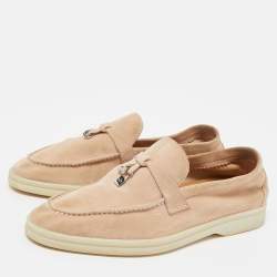 Pre Owned Loro Piana Beige Suede Summer Charms Walk Slip On Loafers Size 36.5