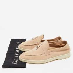 Pre Owned Loro Piana Beige Suede Summer Charms Walk Slip On Loafers Size 36.5