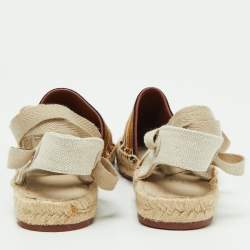 Loro Piana Cream/Brown Canvas Ankle Wrap Espadrille Flats Size 37