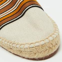 Loro Piana Cream/Brown Canvas Ankle Wrap Espadrille Flats Size 37