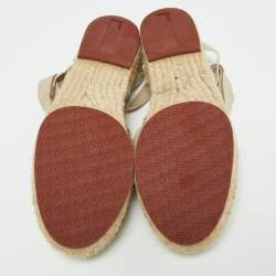 Loro Piana Cream/Brown Canvas Ankle Wrap Espadrille Flats Size 37