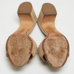 Pre Owned Loro Piana Beige Suede Charms Block Heel Slide Sandals Size 38.5