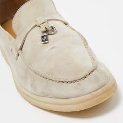 Pre Owned Loro Piana Beige Suede Summer Charms Walk Slip On Loafers Size 37.5