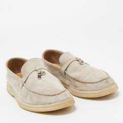 Pre Owned Loro Piana Beige Suede Summer Charms Walk Slip On Loafers Size 37.5