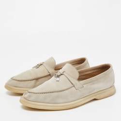 Pre Owned Loro Piana Beige Suede Summer Charms Walk Slip On Loafers Size 37.5