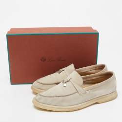 Pre Owned Loro Piana Beige Suede Summer Charms Walk Slip On Loafers Size 37.5