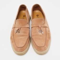 Pre Owned Loro Piana Light Brown Summer Charms Walk Slip On Loafers Size 37.5