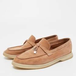 Pre Owned Loro Piana Light Brown Summer Charms Walk Slip On Loafers Size 37.5