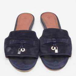 Pre Owned Loro Piana Blue Suede Flat Slides Size 40