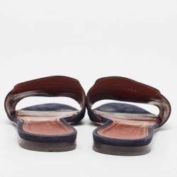 Pre Owned Loro Piana Blue Suede Flat Slides Size 40