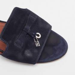 Pre Owned Loro Piana Blue Suede Flat Slides Size 40