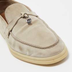 Pre Owned Loro Piana Light Grey Suede Summer Charms Walk Slip On Loafers Size 40