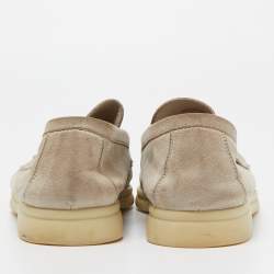 Pre Owned Loro Piana Light Grey Suede Summer Charms Walk Slip On Loafers Size 40