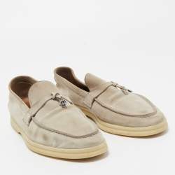 Pre Owned Loro Piana Light Grey Suede Summer Charms Walk Slip On Loafers Size 40