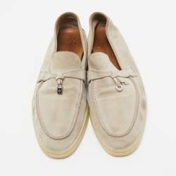 Pre Owned Loro Piana Light Grey Suede Summer Charms Walk Slip On Loafers Size 40