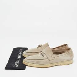 Pre Owned Loro Piana Light Grey Suede Summer Charms Walk Slip On Loafers Size 40