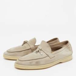 Pre Owned Loro Piana Light Grey Suede Summer Charms Walk Slip On Loafers Size 40