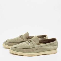 Loro Piana Grey Suede Summer Charms Walk Slip On Loafers Size 40