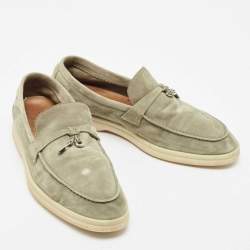 Loro Piana Grey Suede Summer Charms Walk Slip On Loafers Size 40
