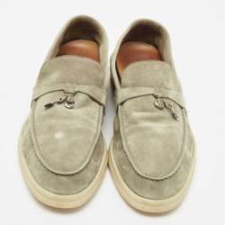 Loro Piana Grey Suede Summer Charms Walk Slip On Loafers Size 40
