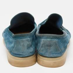 Pre Owned Loro Piana Teal Suede Summer Charms Walk Loafers Size 35