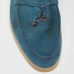 Pre Owned Loro Piana Teal Suede Summer Charms Walk Loafers Size 35