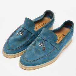 Pre Owned Loro Piana Teal Suede Summer Charms Walk Loafers Size 35