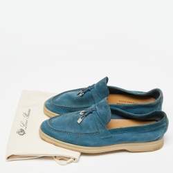 Pre Owned Loro Piana Teal Suede Summer Charms Walk Loafers Size 35