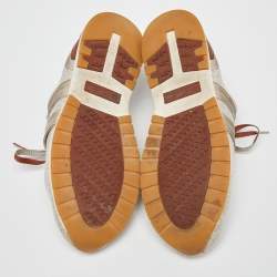 Pre Owned Loro Piana Grey/Brown Knit Fabric and Leather 360 LP Lady Flexi Walk Sneakers Size 37