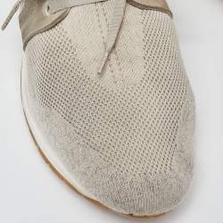 Pre Owned Loro Piana Grey/Brown Knit Fabric and Leather 360 LP Lady Flexi Walk Sneakers Size 37