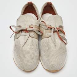 Pre Owned Loro Piana Grey/Brown Knit Fabric and Leather 360 LP Lady Flexi Walk Sneakers Size 37