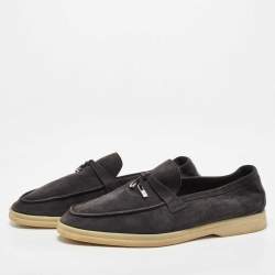 Pre Owned Loro Piana Navy Blue Suede Summer Charms Walk  Loafers Size 40.5