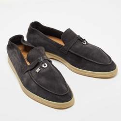 Pre Owned Loro Piana Navy Blue Suede Summer Charms Walk  Loafers Size 40.5