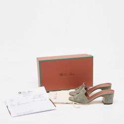 Pre Owned Loro Piana Grey Suede Summer Charms Block Heel Slide Sandals Size 36