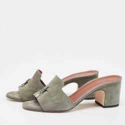 Pre Owned Loro Piana Grey Suede Summer Charms Block Heel Slide Sandals Size 36