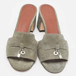 Pre Owned Loro Piana Grey Suede Summer Charms Block Heel Slide Sandals Size 36