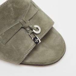 Pre Owned Loro Piana Grey Suede Summer Charms Block Heel Slide Sandals Size 36